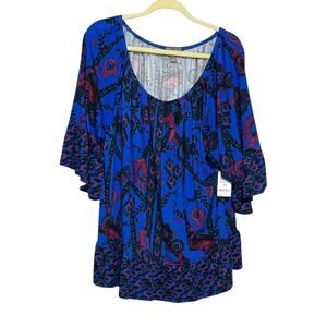 Style & Co Woman’s 3X Cobalt Pattern Blouse On Off Shoulders Multi Color